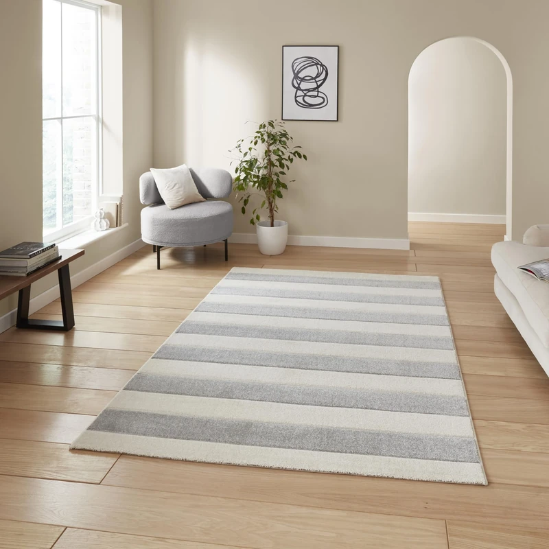 Think Rugs Catherine Lansfield Cove Stripe Modern Linear Rug, Grey