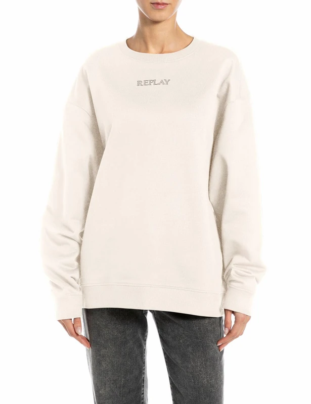 Replay Women's Oversize Cotton Sweatshirt, 300 winter white, S - Image 1