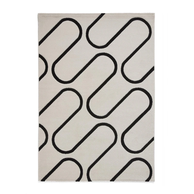 Think Rugs Catherine Lansfield Linear Curve Modern Geometric Rug, White/Black