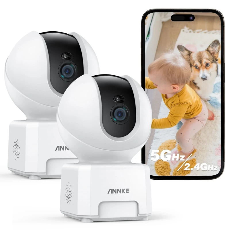 ANNKE 4MP WiFi Camera Indoor Security Camera with 2.4G/5GHz, Pet Camera for Home, 360° Baby Monitor with App, Smart Tracking, Night Vision, 2-Way Audio, Compatible with Alexa, 2 Pack