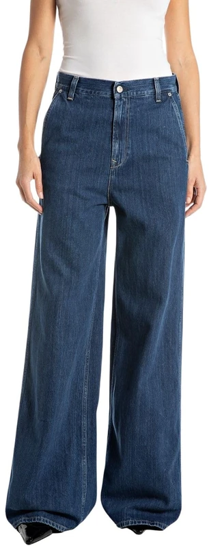 Replay Women's Wide Leg Jeans, 007 Dark Blue, 32W x 32L