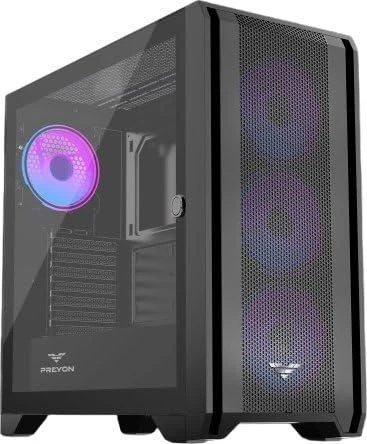 PREYON Nest Windy+ PC Case - Black PC Case with Mesh Front, 4 ARGB 120mm Fans, ARGB Controller, Glass Sidewall, ATX/Micro-ATX/Mini-ITX Compatibility, USB-C