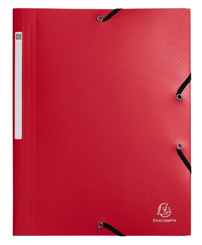 Exacompta - Ref 55705E - Carton of 50 Opak Elastic folders - 3 Flap Pockets - Made of Recycled Polypropylene - Size 24 x 32 cm for A4 documents - red