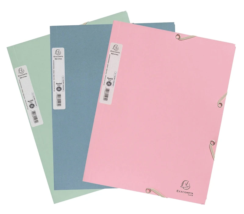 Exacompta - Ref 55239E - Box of 36 Autentik Elastic folders - 3 Flap Pockets - Made of Recycled Card 400 g/m2 - Size 24 x 32 cm for A4 documents - Random Colours