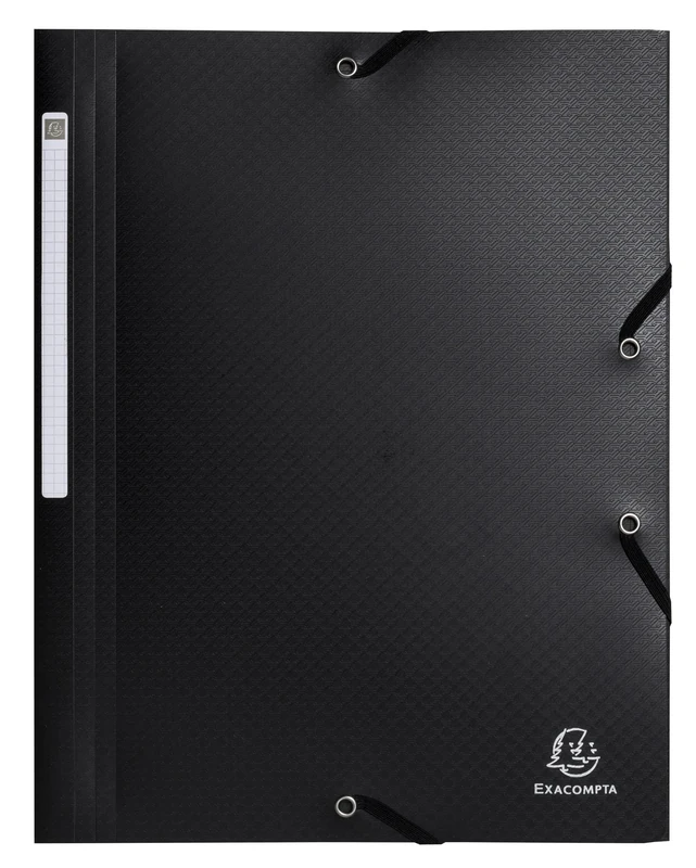 Exacompta - Ref 55701E - Carton of 50 Opak Elastic folders - 3 Flap Pockets - Made of Recycled Polypropylene - Size 24 x 32 cm for A4 documents - Black