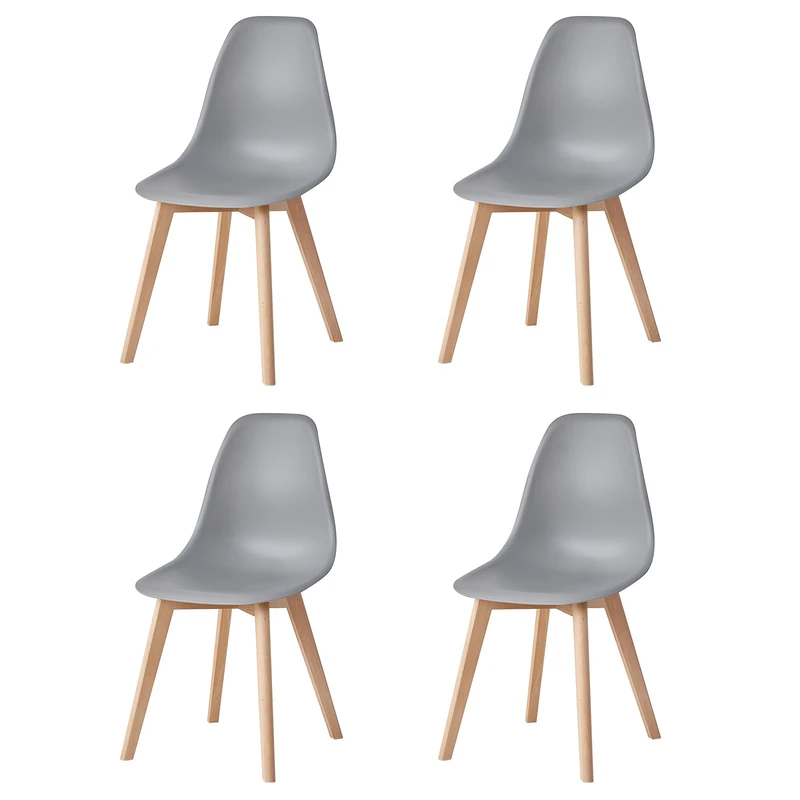 GrandCA HOME 4 Piece Dining Chair Set, Office Plastic Chair, Plastic Backrest, Beech Legs, Suitable for Living Room/Dining Room/Banquet Halls/Office-Cafeteria (Grey, 4) - Image 1