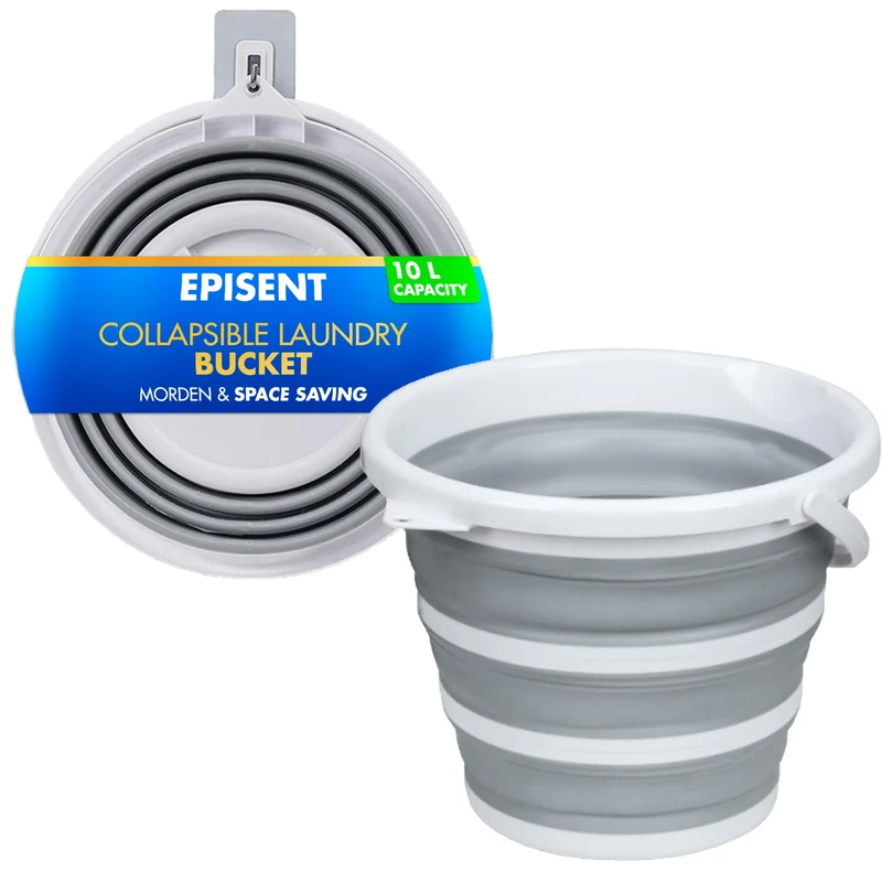 EPISENT 10 L Collapsible Silicone Bucket with Sturdy Handle | Portable Pop-Up Water Container for Camping, Fishing, Car Wash, Cleaning & Outdoor Use – Space-Saving Foldable Design