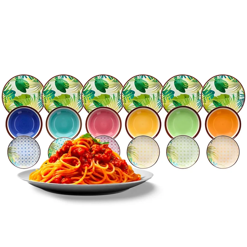 Avilia 18-Piece Porcelain Jungle Dinner Set for 6 People Includes 6 Dinner Plates, Dessert Plates - Suitable for All Occasions and Dishwasher Safe