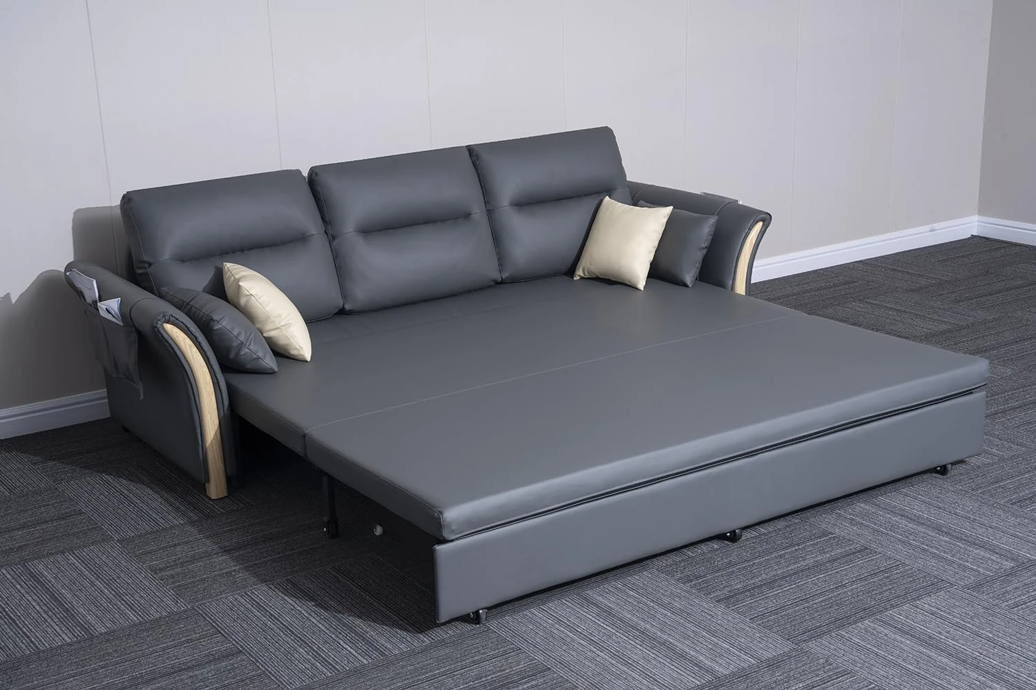 3 Seater Bonded Leather Pull Out Sofa Bed With Storage For Living Rooms for sale- Cheap sofas & couches-2019 (Grey)