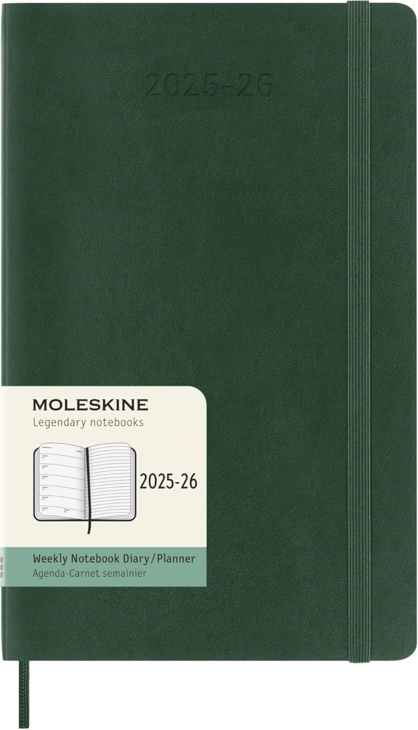 Moleskine Weekly Planner 2025-2026, 18-Month Weekly Planner With Note Space, Soft Cover and Elastic Closure, Large 13 x 21 cm, Colour Myrtle Green