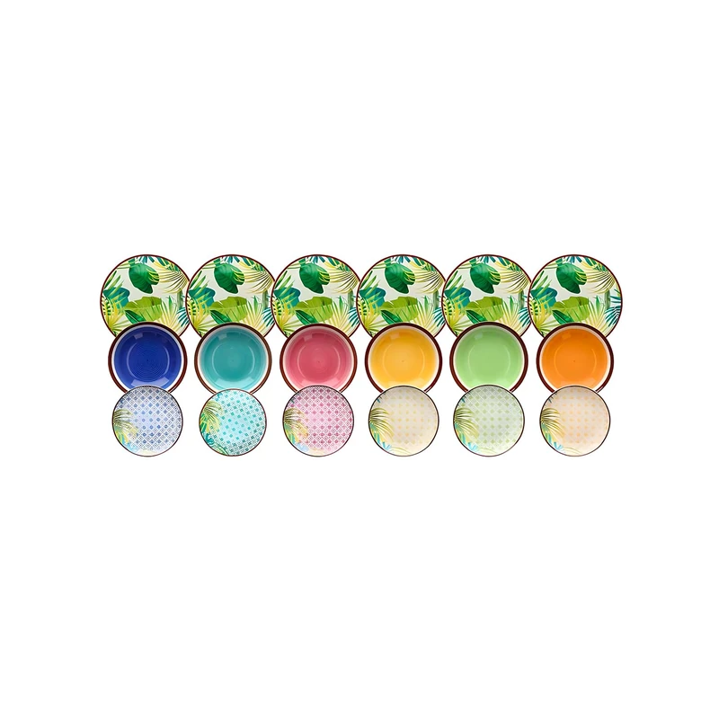 Wintem Set of 18 Porcelain Plates for 6 People with Multicoloured Jungle Design - Dinner, Soup, Dessert Plates - Durable and Elegant for Any Occasion - Image 1