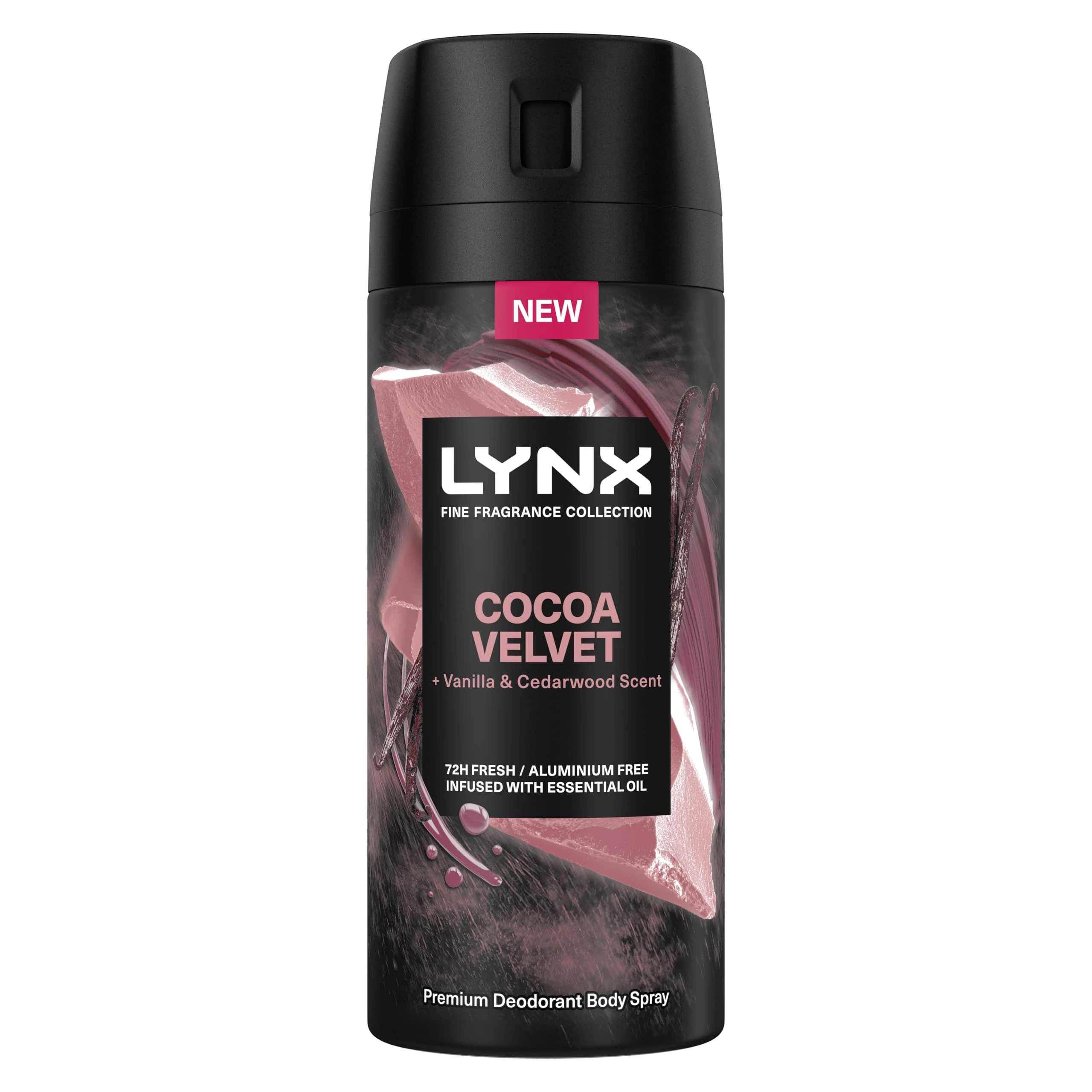 Lynx Fine Fragrance Collection Cocoa Velvet Premium Deodorant Body Spray Antiperspirant for 72 hours of freshness, infused with a cocoa, vanilla & cedarwood scent 150 ml