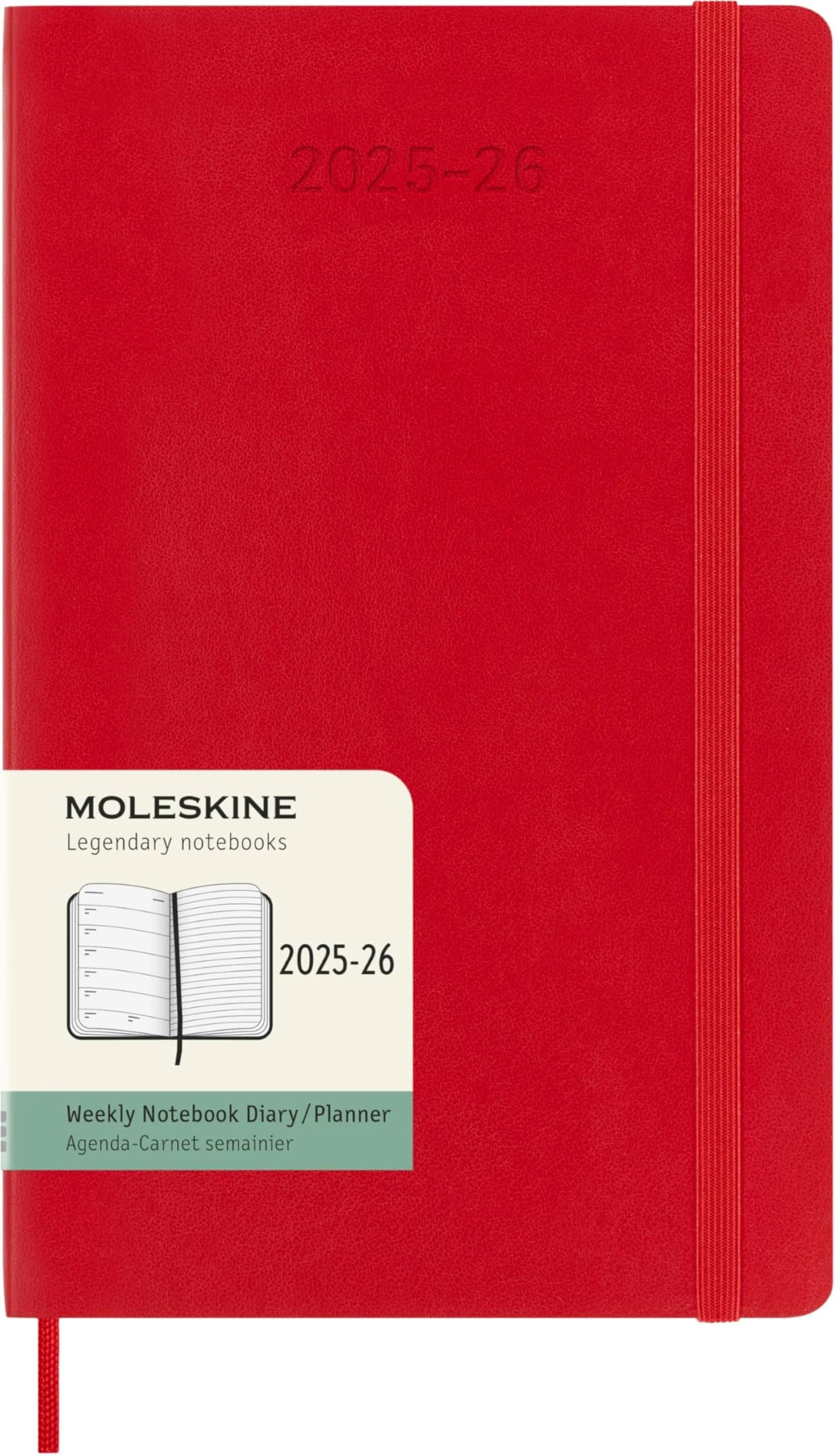 Moleskine Weekly Planner 2025-2026, 18-Month Weekly Planner With Note Space, Soft Cover and Elastic Closure, Large 13 x 21 cm, Colour Scarlet Red