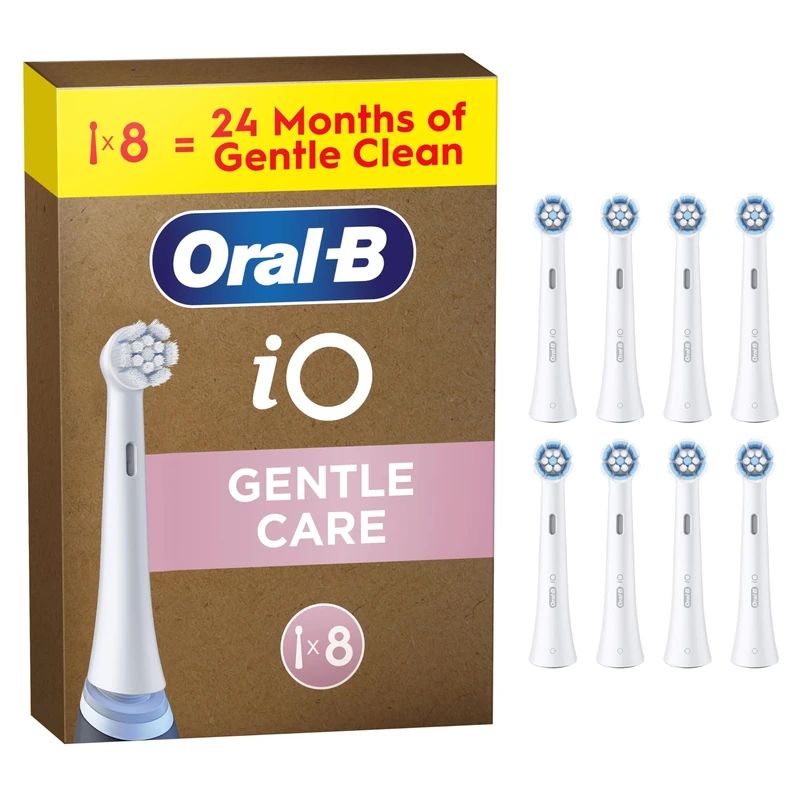 Oral-B iO Gentle Care Original Electric Toothbrush Heads, White, Pack of 8 Oral B Replacement Toothbrush Heads with Extra Soft Bristles for Sensitive Gums & Gentle Plaque Removal, Packaging May Vary