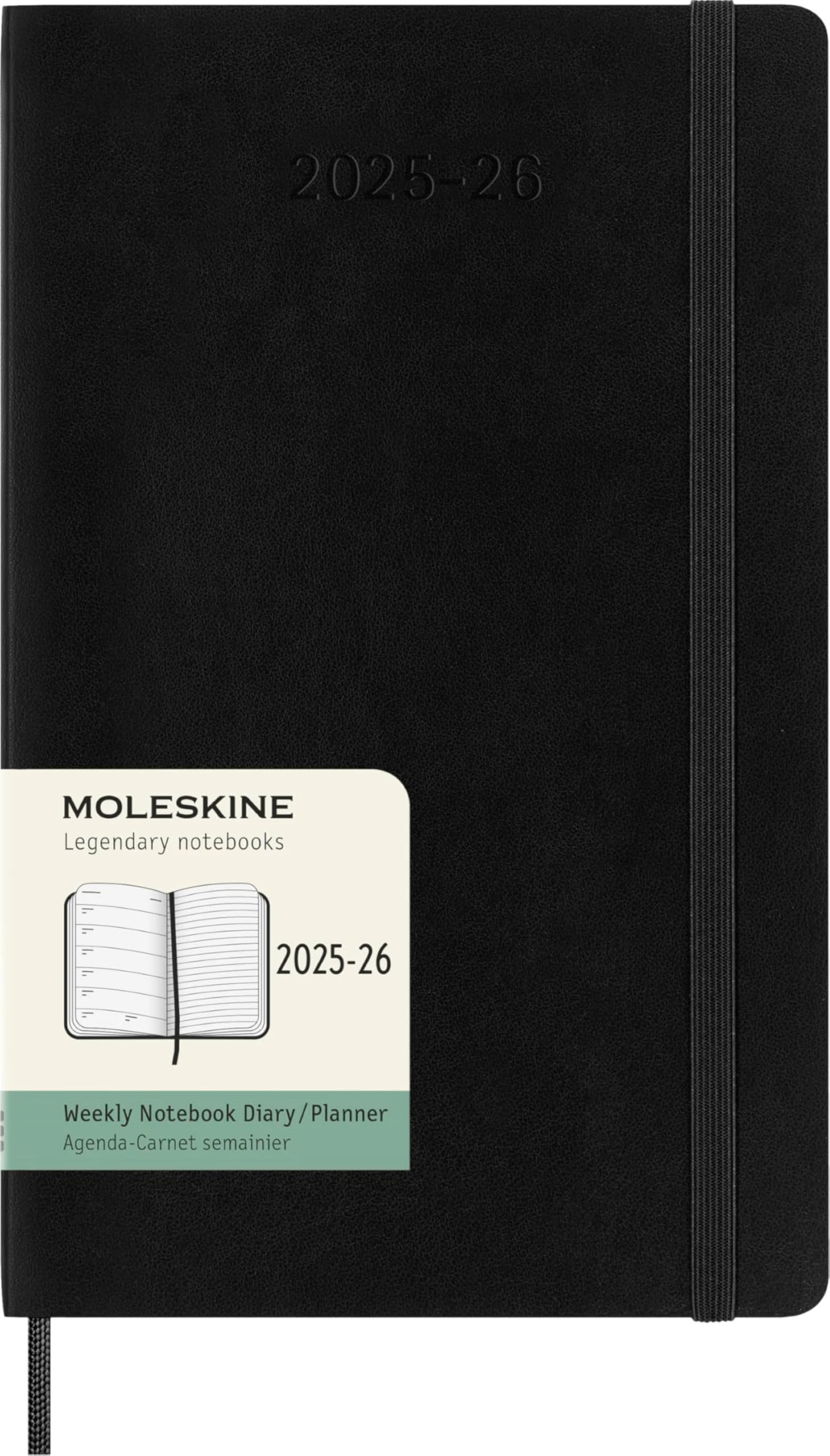 Moleskine Weekly Planner 2025-2026, 18-Month Weekly Planner With Note Space, Soft Cover and Elastic Closure, Large 13 x 21 cm, Colour Black