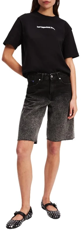 KARL LAGERFELD JEANS, Women's, Ombre Denim Short, Relaxed Fit, Black, 30