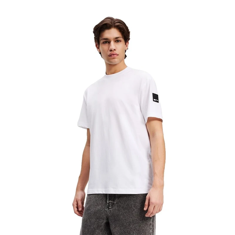 KARL LAGERFELD JEANS, Men's, Regular Short Sleeve Rubber Patch Tee, Regular Fit, White, XL