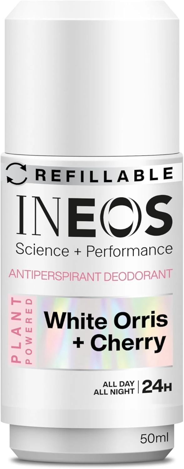 INEOS Skin Science - All Day + All Night 24H Freshness + Protection Antiperspirant Deodorant Roll On White Orris + Cherry - With SkinActiv Cooling Tech™ - Plant Powered 50ml