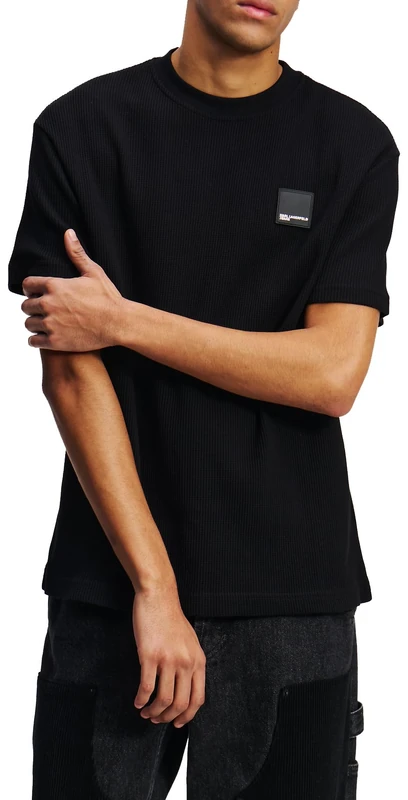 KARL LAGERFELD JEANS, Men's, Regular Short Sleeve Waffle Tee, Regular Fit, Black, L