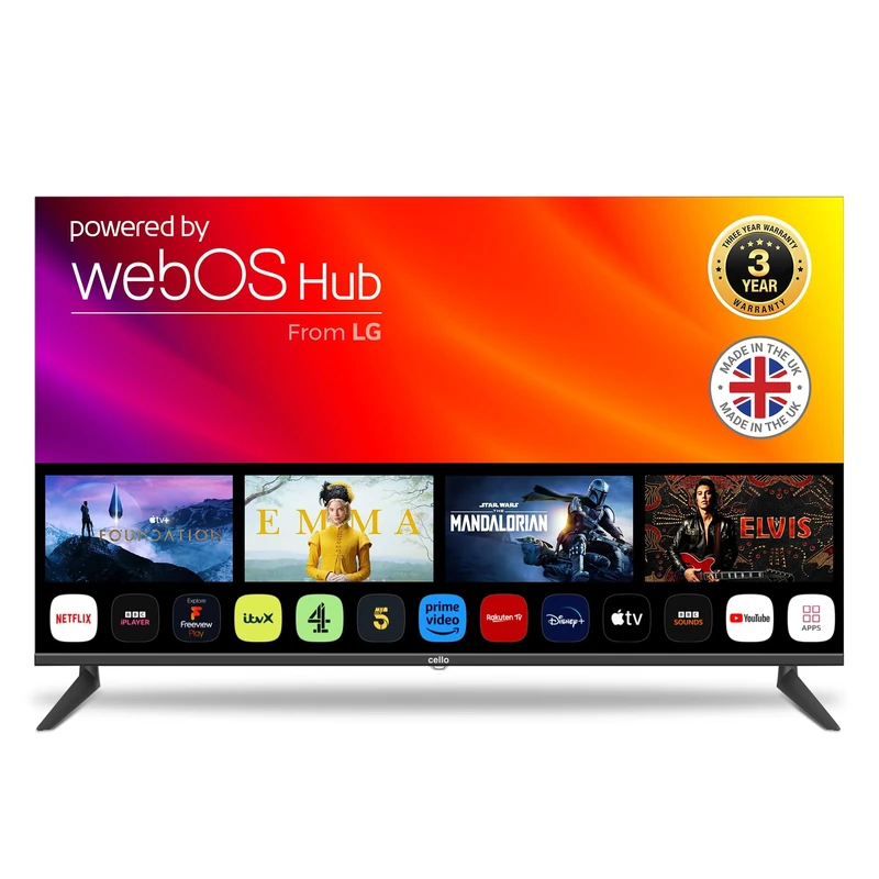 Cello 55″ 4K Ultra HD Frameless Smart Ultrafast WebOS TV, 3 Years Warranty, Freeview Play & FreeSat, Bluetooth, Netflix, Apple TV+, BBC iPlayer Frameless Bezel Made in the UK