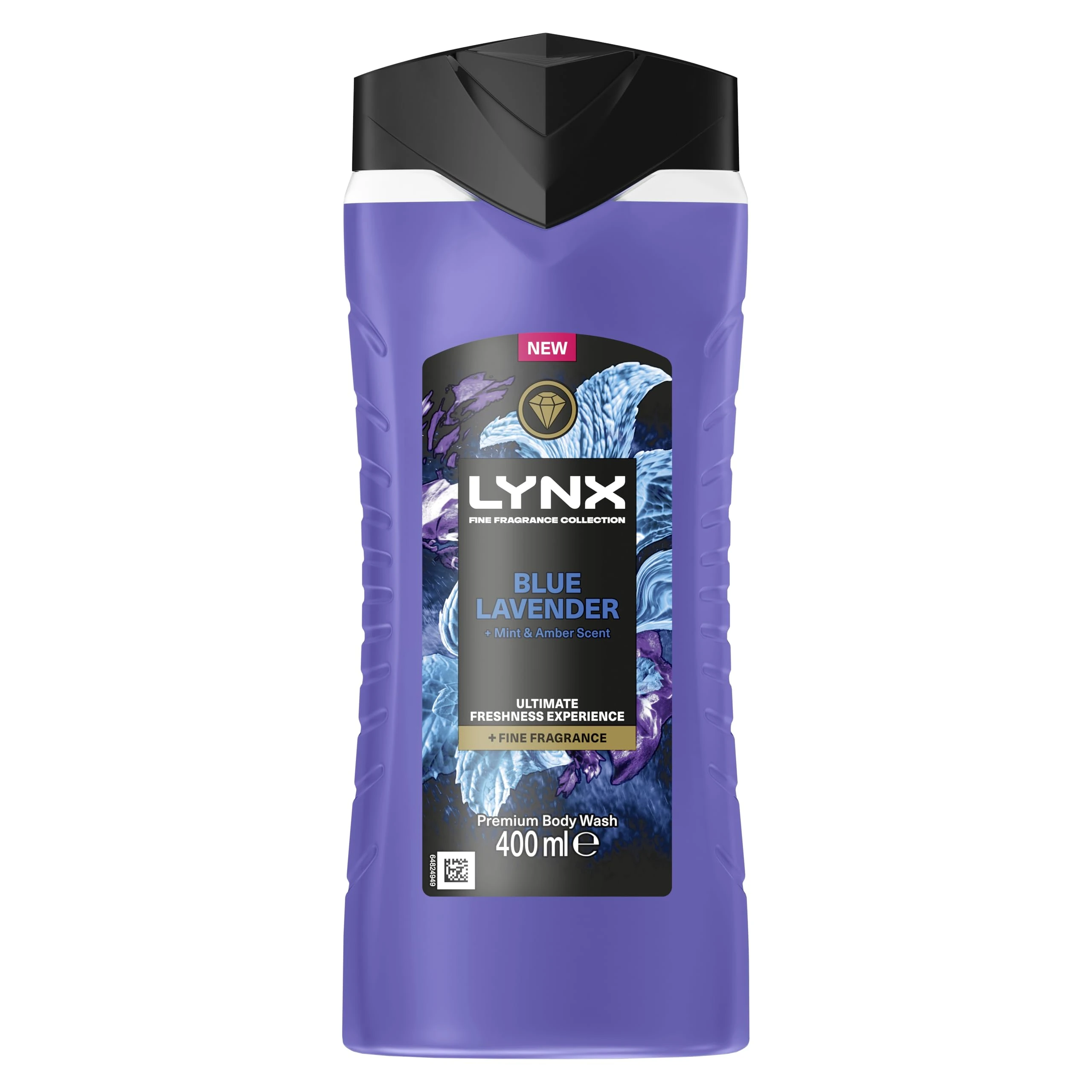 Lynx Fine Fragrance Collection Blue Lavender Premium Body Wash Shower Gel with for 12 hours of freshness, infused with lavender, mint & amber essential oils 400 ml
