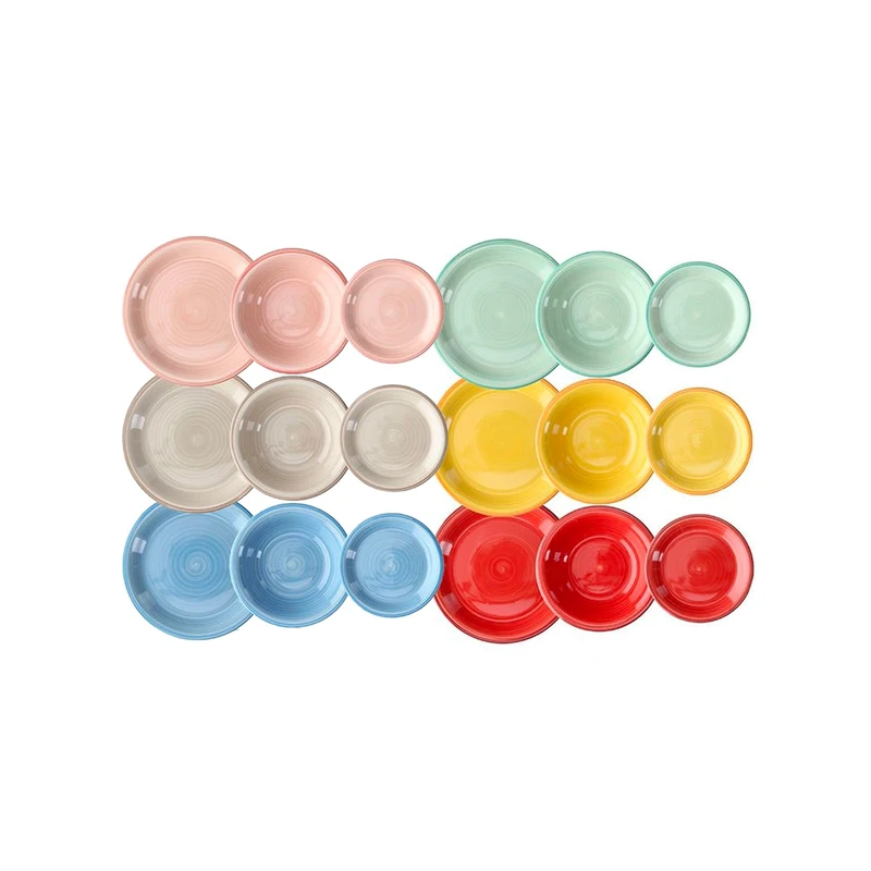 Wintem 18-Piece Multi-Coloured Porcelain Dinner Set - Set of Dinner Plates, Soups and Desserts Ideal for Any Occasion - Modern and Durable Dishes are Dishwasher Safe