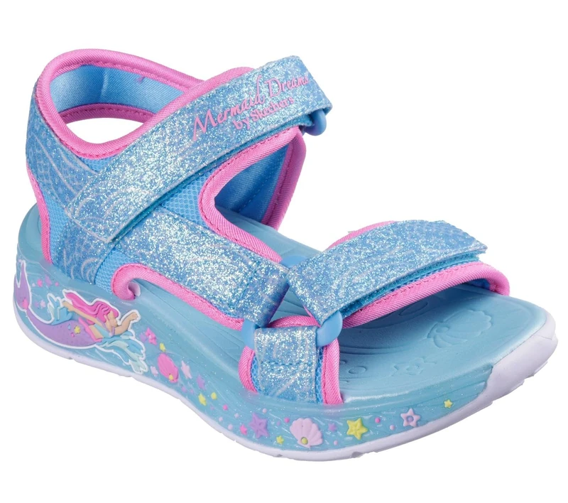 Skechers Girl's Mermaid Dreams Sandal Sneakers, Blue Sparkle Synthetic/Multi Trim, 2 UK Child