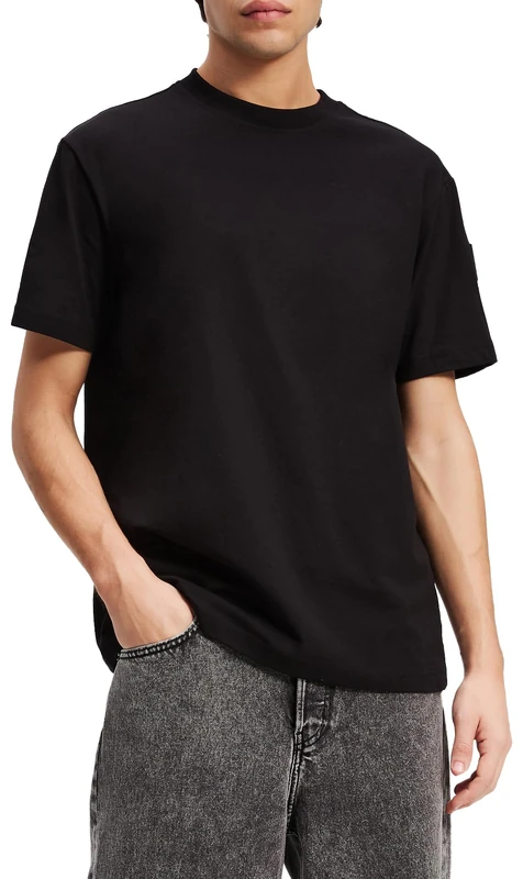 KARL LAGERFELD JEANS, Men's, Regular Short Sleeve Rubber Patch Tee, Regular Fit, Black, M