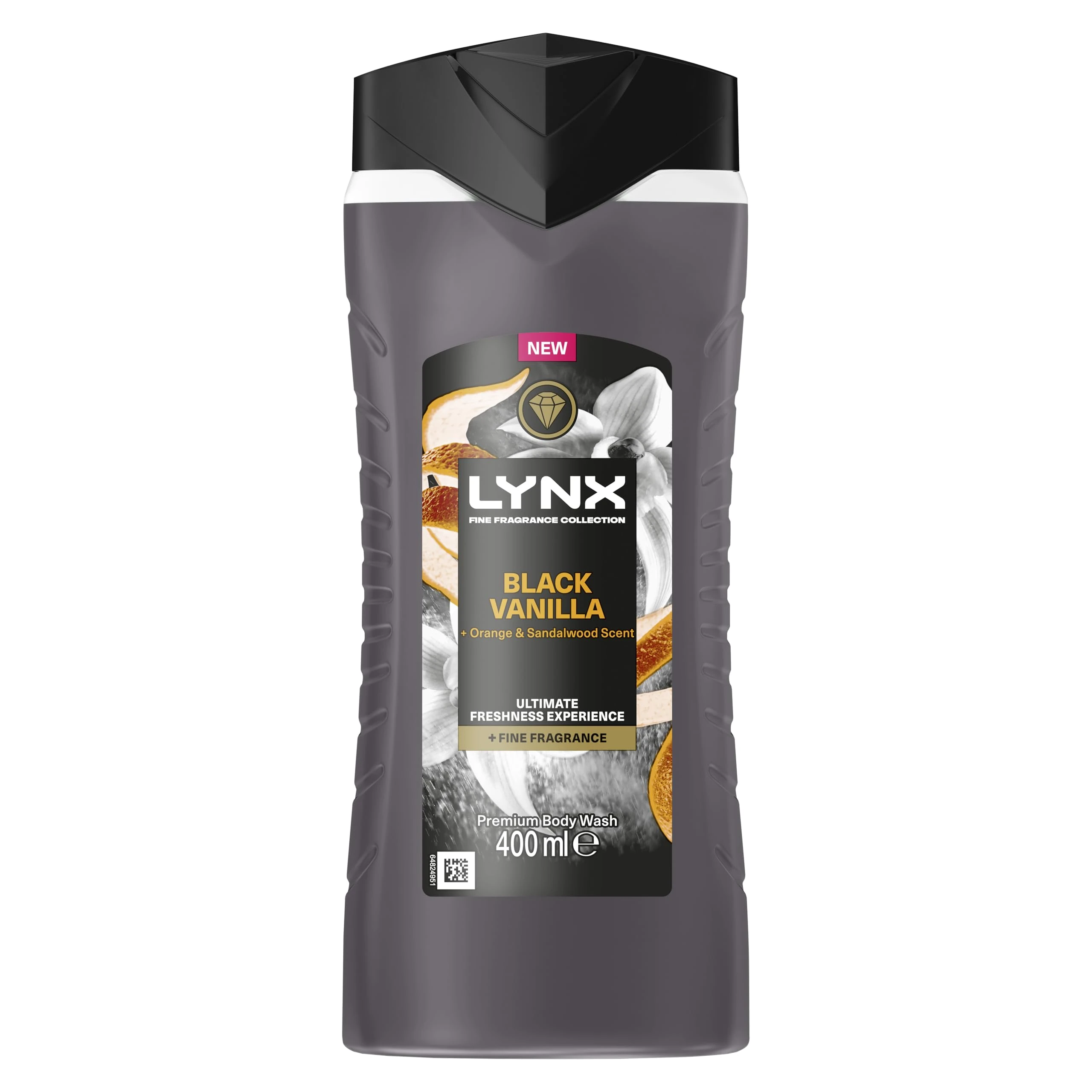 Lynx Fine Fragrance Collection Black Vanilla Premium Body Wash Shower Gel for 12 hours of freshness, infused with a vanilla, orange & sandalwood scent 400 ml