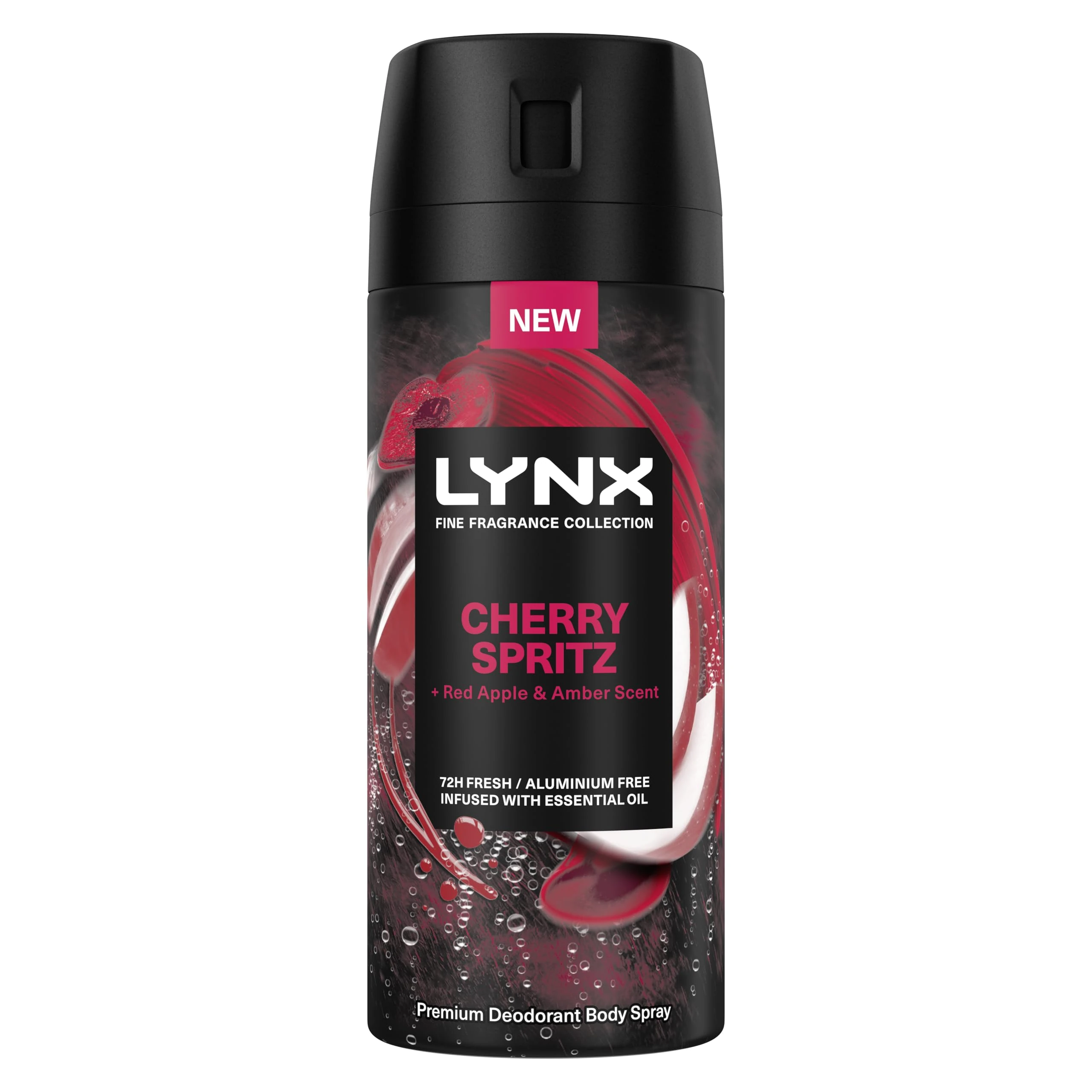 Lynx Fine Fragrance Collection Cherry Spritz Premium Deodorant Body Spray Antiperspirant for 72 hours of freshness, infused with a cherry, red apple & amber scent 150 ml