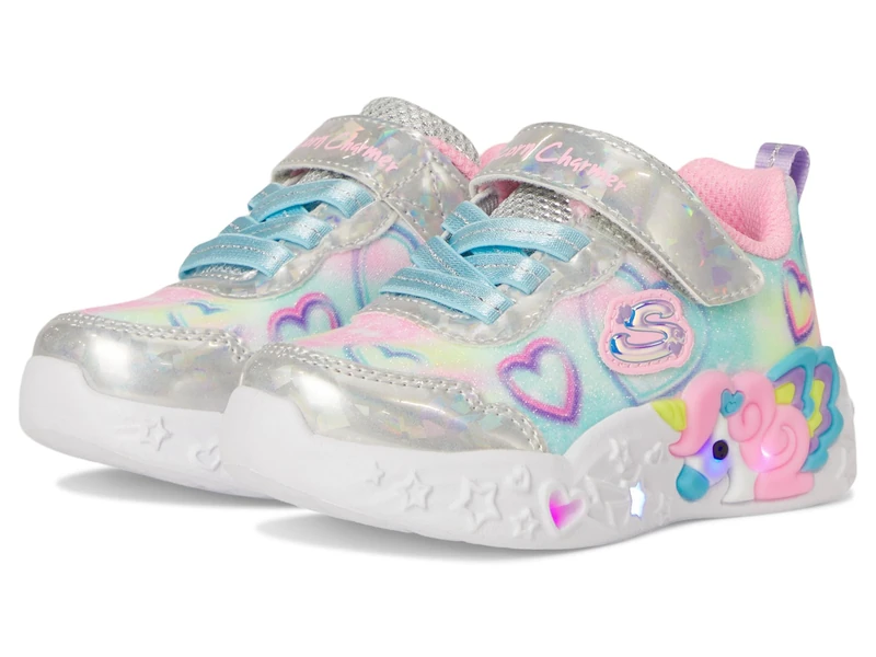 Skechers Baby Girl's Unicorn Charmer Lil Heart Sparkles Casual Shoes, Silver Sparkle Mesh/Multi Trim, 6 UK