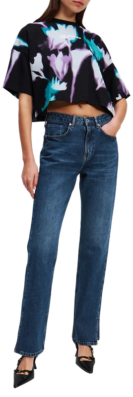 KARL LAGERFELD JEANS, Women's, High Rise Straight Denim with Slit, Straight Leg, Blue, 2732