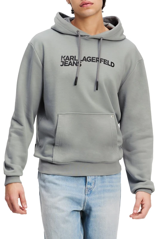 KARL LAGERFELD JEANS, Men's, Essentail Logo Hoddie, Regular Fit, Grey, XS