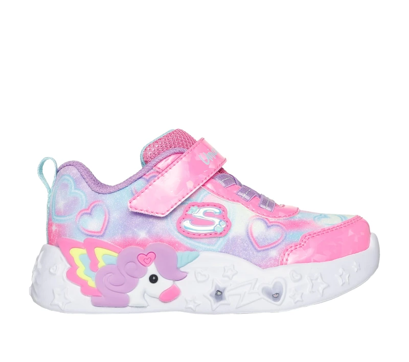 Skechers Girls Unicorn Charmer Lil Heart Sparkles Sneaker, Pink Sparkle Mesh Multi Trim, 4 UK Child