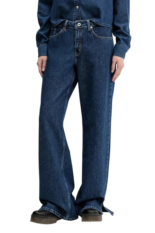 KARL LAGERFELD JEANS, Women's, Mid Rise Relaxed Denim with Slit, Relaxed Leg, Blue, 2830