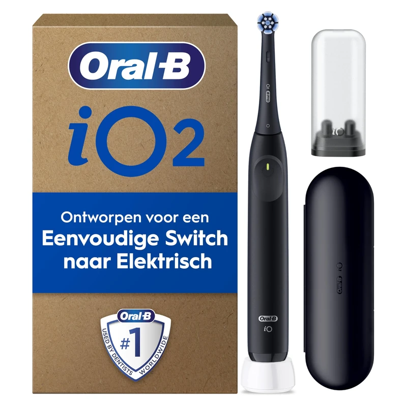 Oral-B iO Series 2 Electric Toothbrush, 1 Replacement Brush, 3 Cleaning Modes for Dental Care, Magnetic Technology, Travel Case, Travel Toothbrush Case, Designed by Braun, Night Black