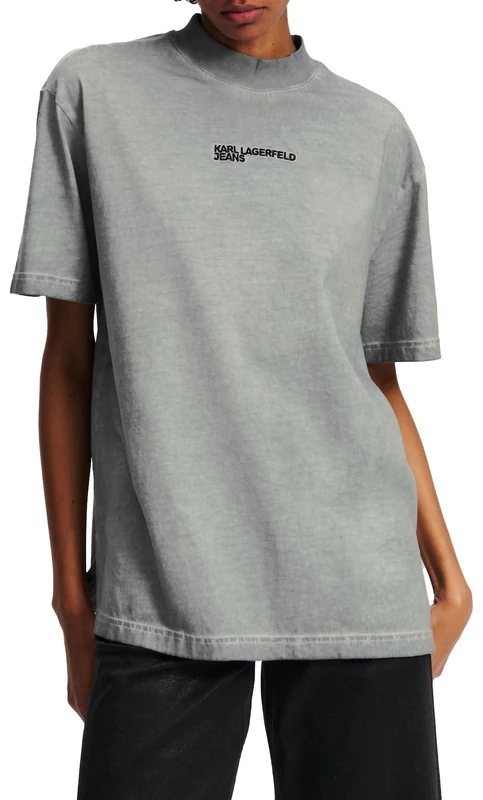 KARL LAGERFELD JEANS, Women's, Relaxed Short Sleeve Washed Tee, Relaxed Fit, Grey, M