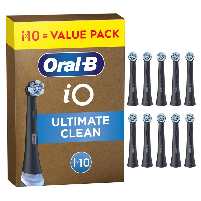Oral-B iO Series Ultimate Clean Black, Original Replacement Round Brush Heads, with Crisscross Bristles for Advanced Deep Cleaning and Plaque Removal, Designed for Oral-B iO Electric Toothbrushes, 10