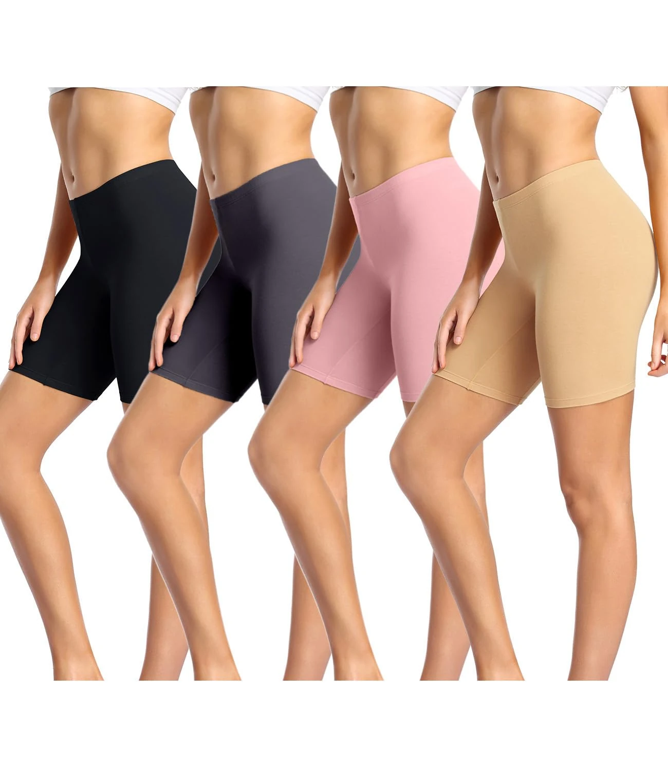 wirarpa Ladies Anti Chafing Shorts Womens Boxers Underwear Cotton Cycling Shorts Leggings for Under Dresses 4 Pack Black Deep Grey Beige Pink Size 3XL