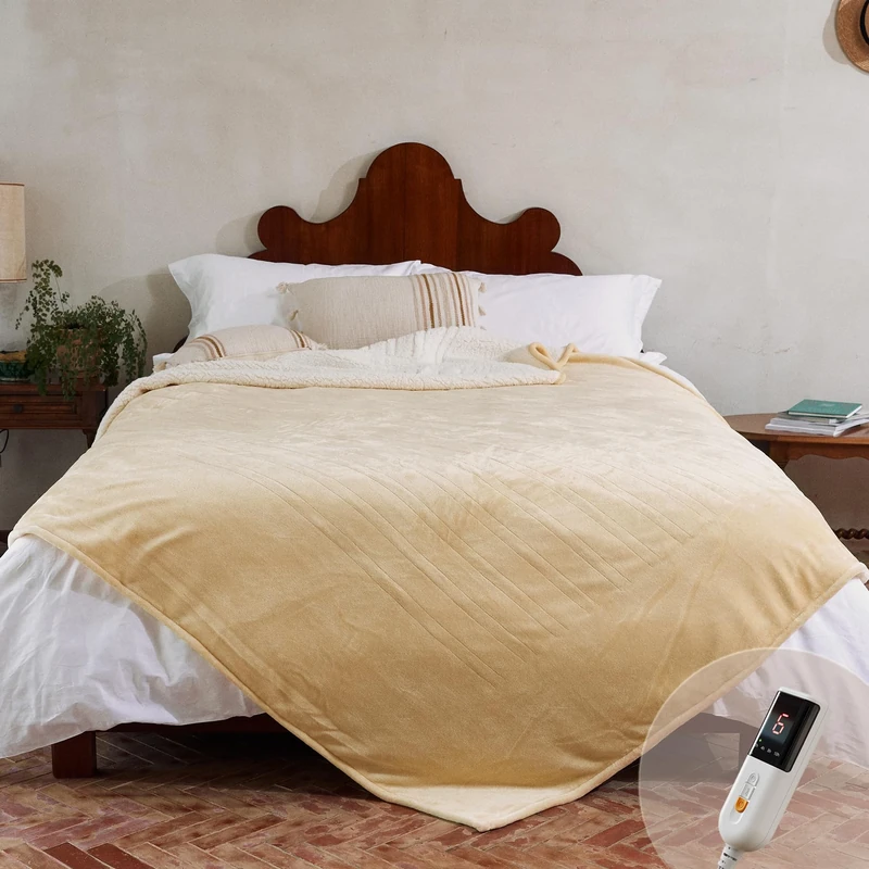 GOTCOZY Electric Blanket Double Extra Large 200 x 150cm -Soft Silky Plush Heated Blanket with 9 Heat Settings & 10 Hours Auto-Off Timer For Home Use CE Certified Washable(Yellow)