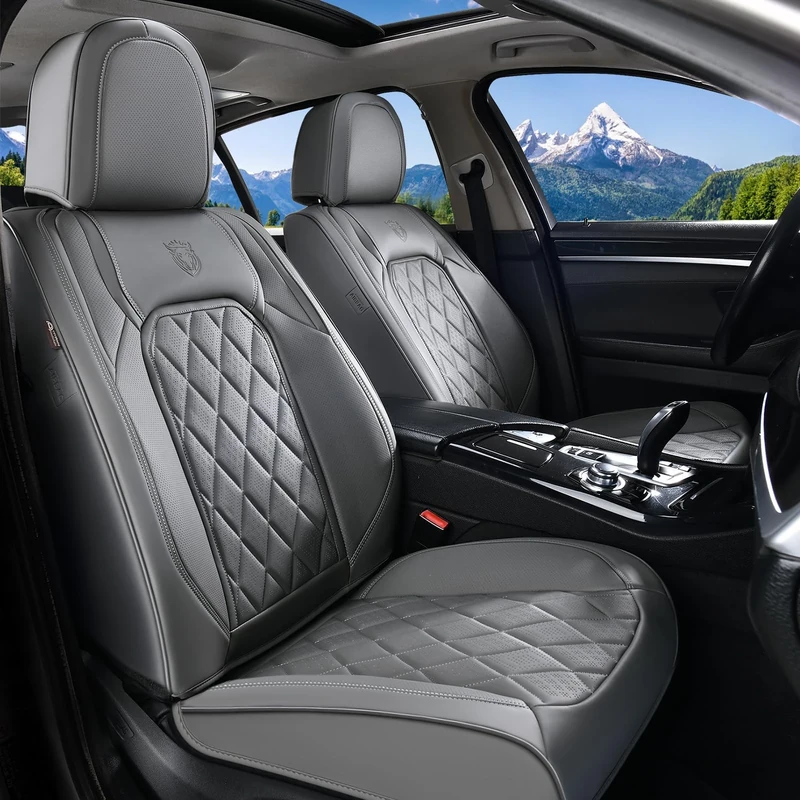 Coverado Car Seat Covers, Front Seat Cover, 2 Pack Luxury Faux Leather Seat Covers for Cars, Waterproof Car Seat Protector, Gray Car Seat Cover, Universal Car Seat Protectors Fit for Most Cars
