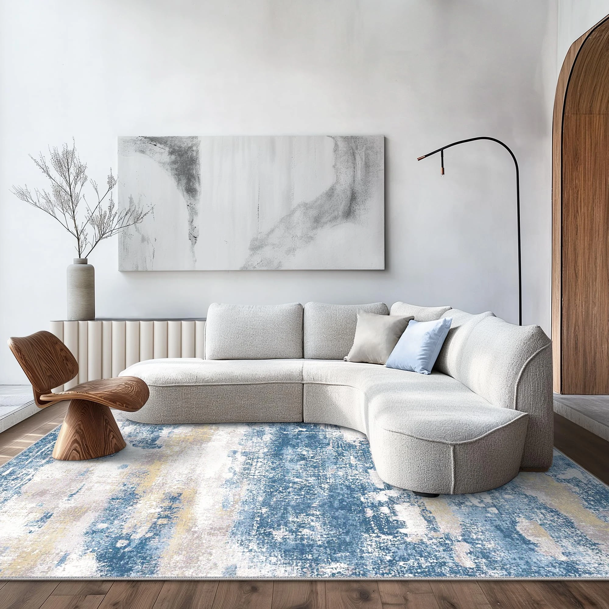 BEIMO Area Rugs 10x12 for Living Room Bedroom, Modern Abstract Machine Washable Large Blue Cream Rug, Soft Low Pile Floor Carpet with Non Slip Backing for Dining Room