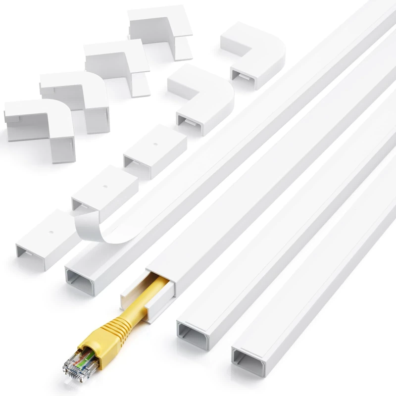 Electrical Cable Trunking 4 M, Cable Concealer on Wall for one Cord, Paintable PVC Cable Cover, White Trunking for Cables to Hide a Single Power Cord in Home or Office - 4 X L 1 M, W1.5 cm, H1 cm