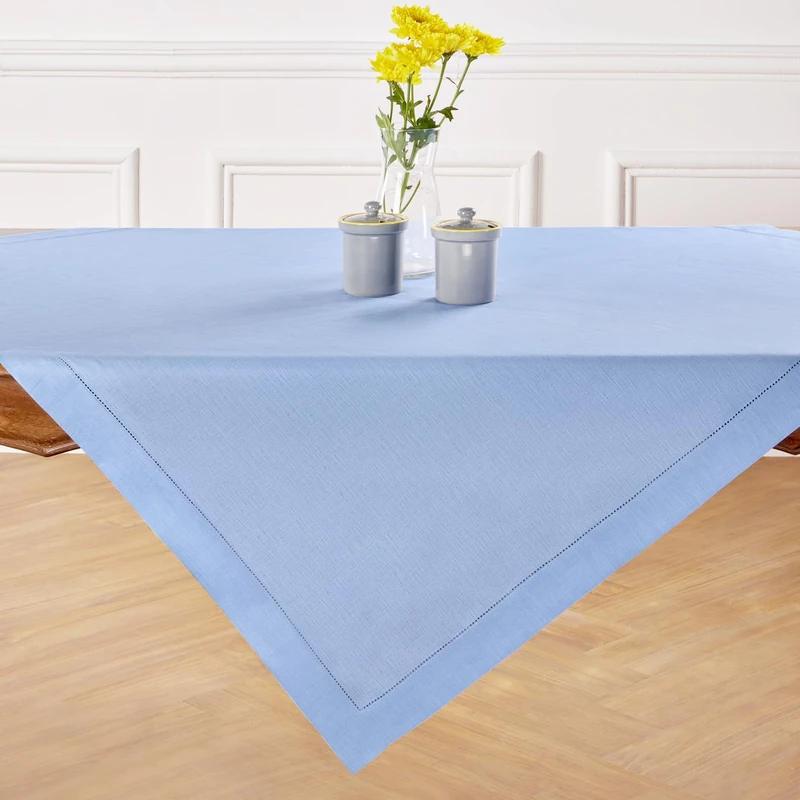 Solino Home 100% Pure Linen Table Cloth, Throw Cornflower Blue, 52 x 52 in