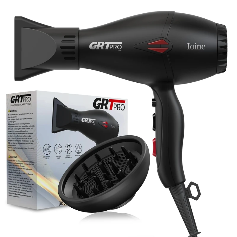 Professional Hair Dryer 2400W Ionic Hairdryer AC Motor 40 Million Negative Ions with 1 Diffuser & 1 Nozzle Accessories, Overheating Protection 2 Speeds 3 Heat Settings for Women Men Home Salon