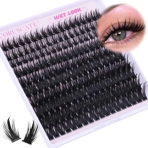 Manga Cluster Lashes 12-22mm Long Individual Eyelashes Anime Lashes Individual Cluster Wet Look Eyelash Clusters D Curl Lash Extension Wispy Volume Lash Clusters Fairy Eyelashes with Spike CORUSCATE