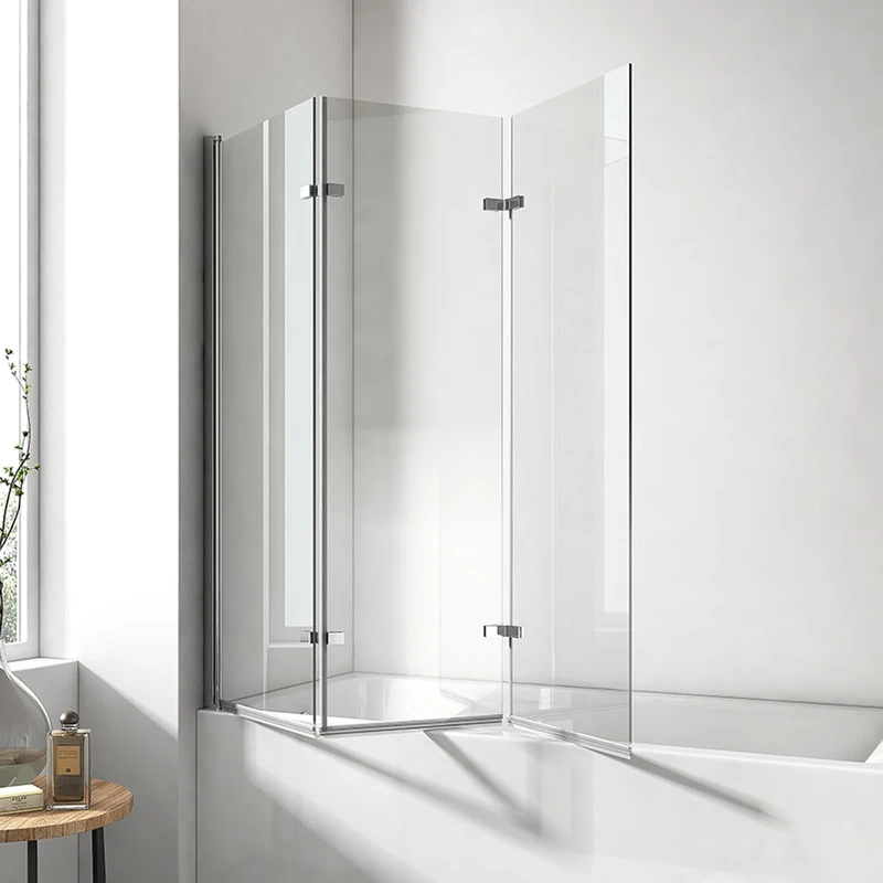 EMKE Shower Screen for Bathtub 120 x 140 cm, Bath Attachment 3-Piece Foldable Bath Shower Screen for Bathtub Folding Wall 6 mm Safety Glass Shower Enclosure Bath