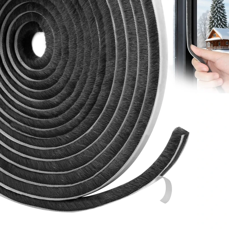 YOUSHARES Window Draft Excluder Strip - Door Insulation Strip 6M(L) x 9mm(W) x 9mm(T) Self-Adhesive Window Draft Seal Draught Excluder Tape for Doors (Black)