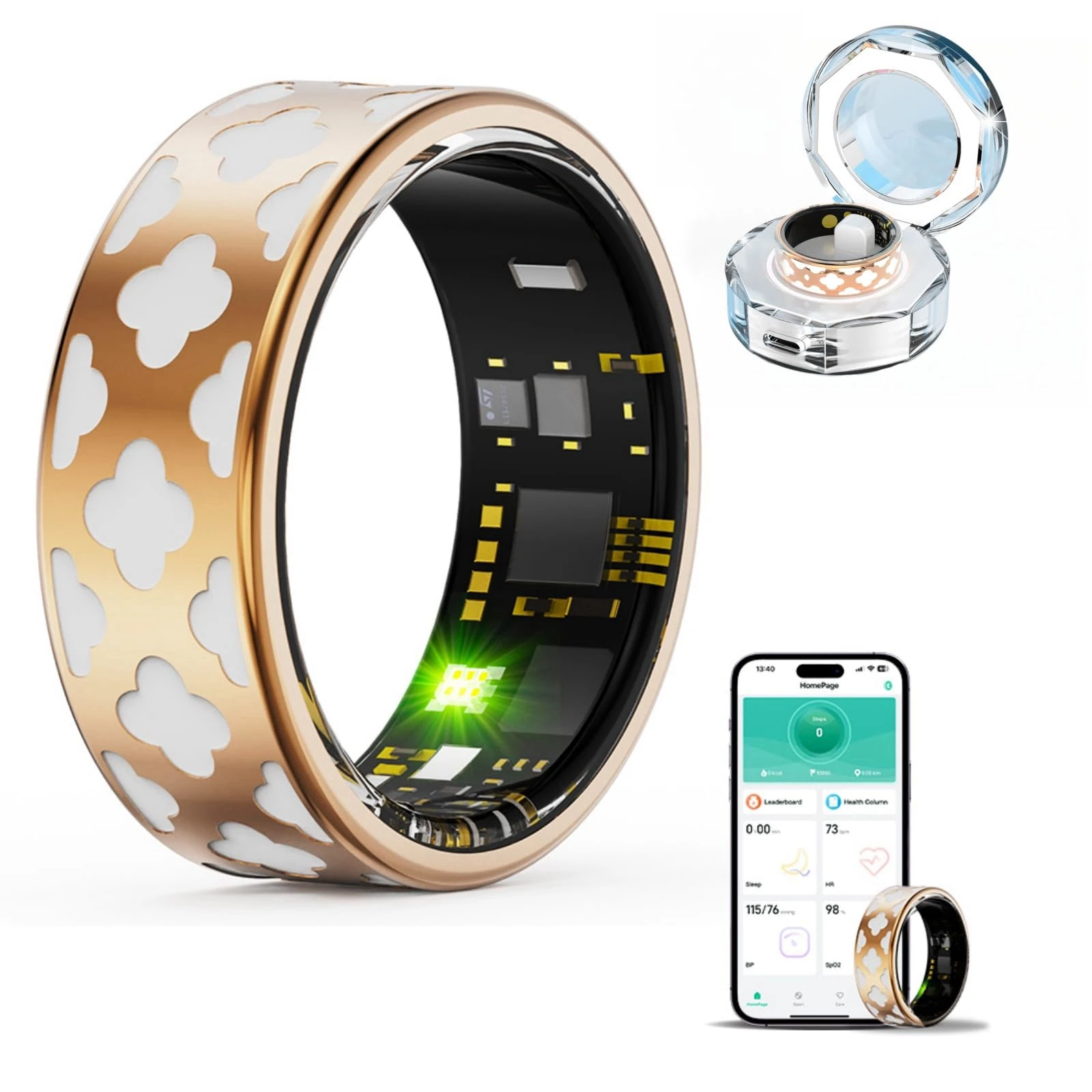 Smart Ring, Enamel Health Rings for Women&Men, Fitness Tracker with Heart Rate, Blood Oxygen, Blood Pressure, Sleep Tracker, Step Tracker, IP68 Waterproof Smart Ring for iphone & Android (9# 18.9mm)