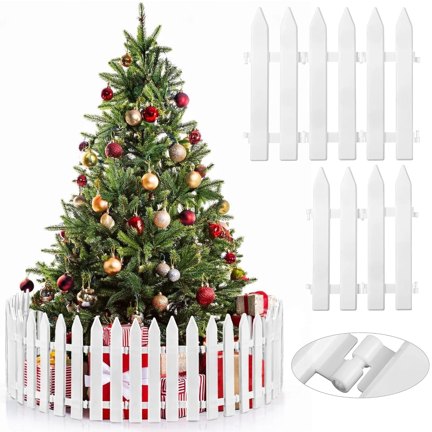 20 Pieces Christmas Tree Fences Plastic White Picket Fence 11 Inches Thick Mini Fence for Christmas Tree Pets Miniature Home Garden Wedding Party Decoration, White